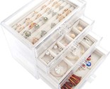 Mebbay Girls Beige White 9.4&quot;X5.3&quot;X7.7&quot; Acrylic Jewelry Box With 4 Drawers, - $37.97