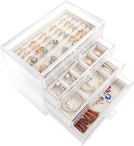 Mebbay Girls Beige White 9.4&quot;X5.3&quot;X7.7&quot; Acrylic Jewelry Box With 4 Drawers, - £32.96 GBP