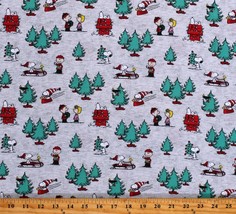 Cotton Peanuts Christmas Charlie Brown Snoopy Gray Fabric Print by Yard D403.38 - £7.80 GBP