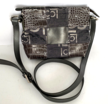 Liz Claiborne Womens Gray Faux Leather Logo Print Shoulder Crossbody Purse - $14.95
