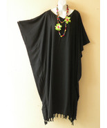 Black Solid Batik Plus Size Caftan Beachwear Batwing Maxi Dress - S, M, ... - $35.00