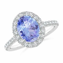 ANGARA Oval Tanzanite Halo Ring with Diamond Accents for Women in 14K Solid Gold - £1,064.77 GBP