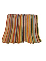 Vtg Hand Crafted Multi Color Striped Fringe Crochet Afghan Throw Blanket 52 x 45 - £20.15 GBP