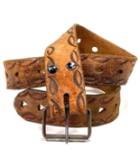 Genuine Leather Belt-38-Tooled Stamped-Western-Brown-Buckle-Distressed, ... - €21,39 EUR