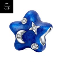 Genuine 925 Sterling Silver Shooting Star Bead Charm With CZ And Enamel - $20.67