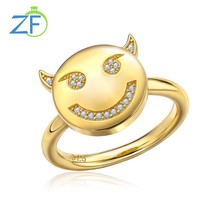 925 Sterling Silver Smiley Face Ring for Women 0.1 Carats Natural Diamond Plated - £56.07 GBP