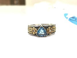 Victorian ring in natural blue topaz and diamonds - £208.55 GBP
