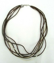 Vintage Costume Jewelry, Torsade Necklace, 8 Strand, Wood, Brown, White NK228 - £11.67 GBP