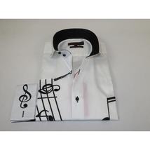 Mens AXXESS Musician Singer Cotton Shirt Turkey Musical Notes 724-27 White Black image 4
