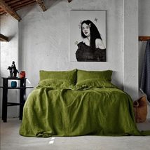 Moss Green Linen Duvet Cover Softened Linen Bedding Set Stonewashed Duvet Cover  - £27.40 GBP+