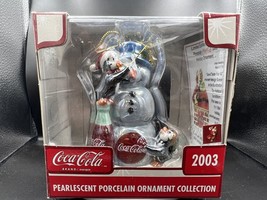 2003 Coca Cola Pearlescent Porcelain Ornament Collection Penguins &amp; Snowman  - £11.68 GBP