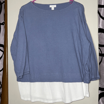 Womens Pure Jill Cotton Linen blend shirt. Light Blue White bottom trim. Sz SP - £15.38 GBP