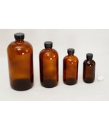 4,8,16 or 32oz Amber Boston Round Bottles w/ Black Phenolic PolyCone Lin... - $6.99+