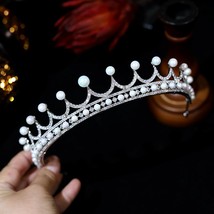 Luxury Tiaras and Crowns, CZ Pearl, Wedding Hair Accessories, Sparkly Bride Pear - £111.11 GBP