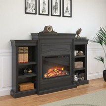 Electric Fireplace Mantel Black Storage Shelves Heating Living Room Heater Wall - £693.87 GBP