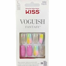 NEW Kiss Nails Voguish Fantasy Press Glue Manicure Long Coffin Pink Yellow Blue - £13.47 GBP