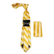 Men's Stacy Adams Tie and Hankie Set Fancy Woven Silky Satin #SAT87 Gold image 2