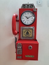 Red Metal Phone Booth Wall Clock Victorian Vintage Home Deco Mail Box Ke... - $201.68