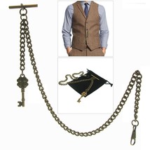 Albert Chain Pocket Watch Chain Bronze Men Fob Chain Key Design Fob T Bar AC129 - £14.34 GBP
