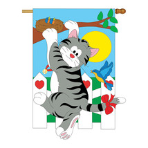 Climbing Cat - Applique Decorative House Flag - H110028-P2 - $40.97