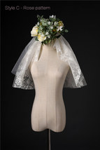 Elbow Length Wedding Bridal Veils Layer Moon Star Pattern Lace Tutu White Veils  image 6