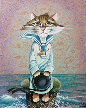 Sailor Cat Paint by Alexander Ishchenko 40x50cm Acrylic Signed Original - £560.70 GBP