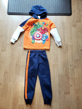 Marvel Boys Blue Orange White Avengers ASSEMBLE Pants Sweatshirt Set Size 5 - £14.21 GBP