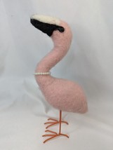 Felted Wool Pink Flamingo Decor Figure 9 Inch Wire Legs Stuffed Animal - £15.38 GBP