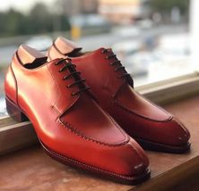 Handmade men&#39;s bespoke leather lace-up red formal derby shoes US 5-15 - £111.88 GBP