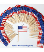 Anley US Flag Toothpick Flag Fruit Stick Toothpicks Cupcakes Toppers 100pcs - £5.44 GBP