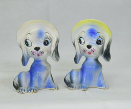 Vintage Set Of Ceramic Blue And White Dogs Wearing Hats Salt And Pepper Shakers  - £11.91 GBP