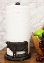 Cast Iron Rustic Holstein Cow With Scroll Art Kitchen Paper Towel Holder Stand - £27.96 GBP