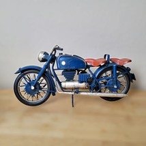 Vintage Rare Two Seater Blue Motorcycle Metal Handmade Very Detailed 11&quot; Long - £71.57 GBP