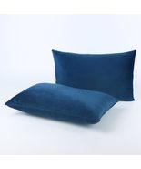 QUORGVES Blue Velvet Throw Pillow Covers 12x20 Inch Pack of 2 Soft Lumba... - £22.00 GBP