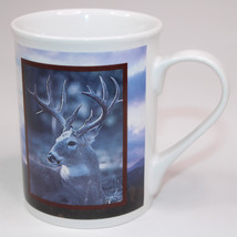 Vintage Buck Photo Coffee Mug Blue And White Mug Medium Size Very Good T... - £7.59 GBP