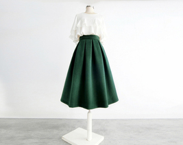 Winter Lime Green A-line Midi Woolen Skirt Women Custom Plus Size Pleated Skirt image 5