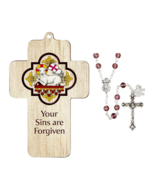 Children&#39;s First Reconciliation Confession Gift Lamb 4&quot; Wall Cross &amp; Ros... - £12.62 GBP