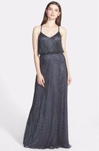 Adrianna Papell Beaded Chiffon Blouson Gown SZ 12 Gun metal - £110.12 GBP