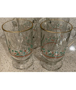 Set of 2 Christmas Holly Berry Irish Coffee Glass Mugs Gold Rim 5&quot; Tall ... - £3.85 GBP