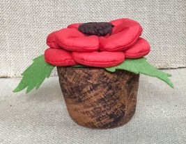 Plush Flower Pot Fabric Sewing Trinket Box Novelty Whimsical Pin Cushion - $15.84