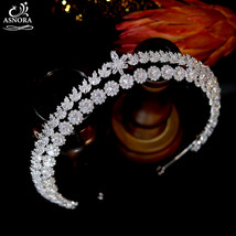 Cubic Zirconia Bridal Wedding Crown Long Tiaras Marquise Cut Zircon CZ Prom Coro - £95.58 GBP
