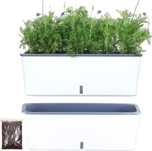 Indoor Rectangle Planter Self Watering Pots Plastic Plant Pots With Drainage - $32.01