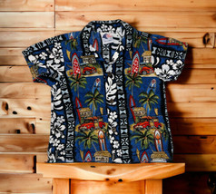 Nui Nalu Hawaii Short Sleeve Surfing Print Shirt  Hawaiian Size 3 Blue F... - $9.89