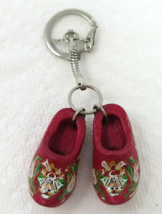 Keychain Danish Clogs Wood Shoes Hand Painted Red Backpack Vintage  - $12.30