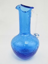 Vintage Aqua Blue Crackle Glass Pitcher/Vase 5&quot; Pinched spout - £15.79 GBP