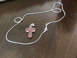 Rose Quartz Stone Cross w/ 20” chain marked .925 Free Ship - £6.90 GBP