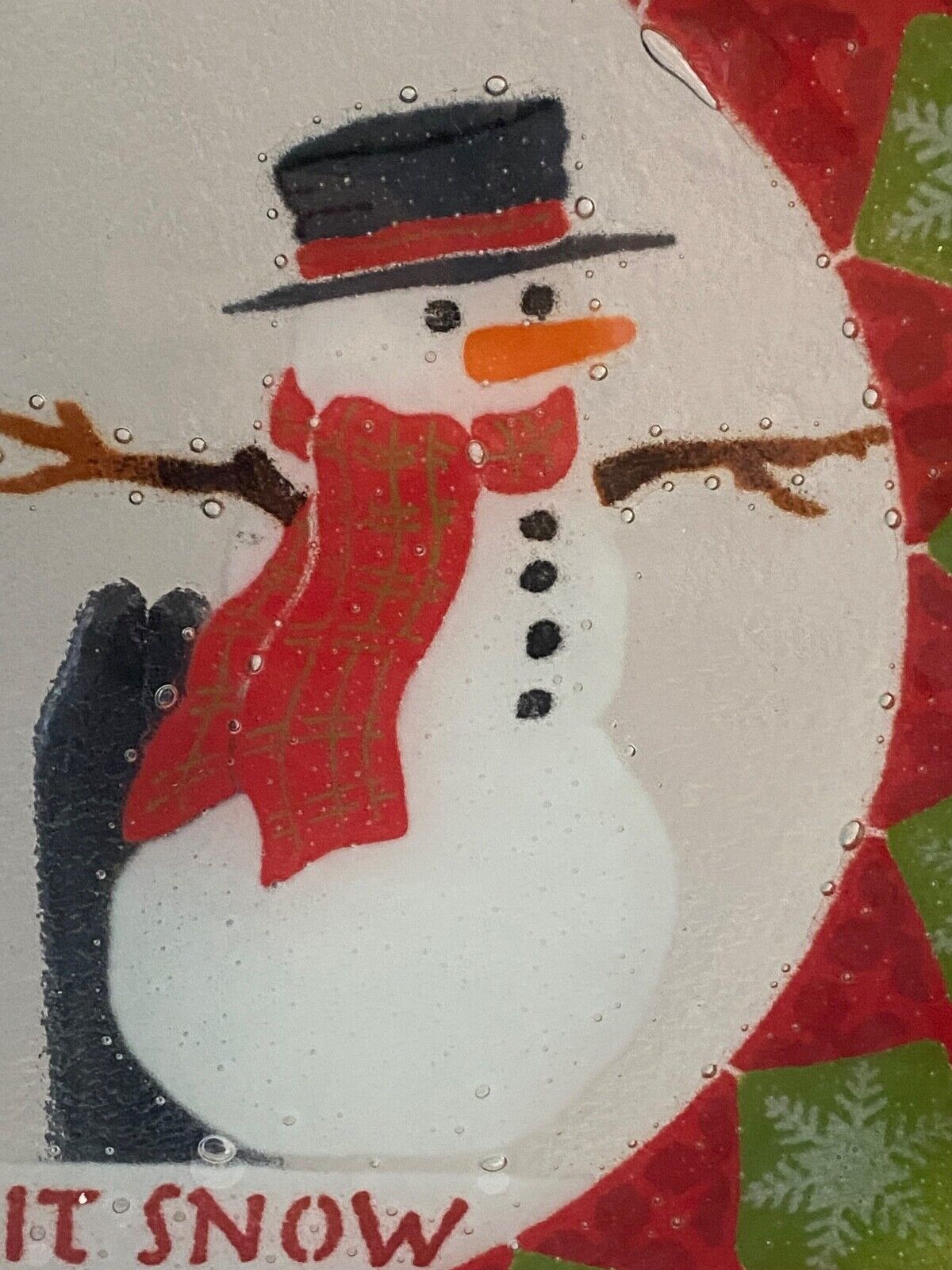 Primary image for Peggy Karr Let It Snow Fused Art Glass Plate Platter Snowman Tree Holiday