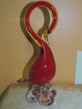 Art Glass Swan / Bird Red &amp; Yellow 9.75&quot; sommerso unmarked Italian Murano - $71.99
