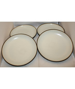 Crate and Barrel Set of 4 Salad Bowls Brown Mustard Yellow Bands Made in... - £67.15 GBP