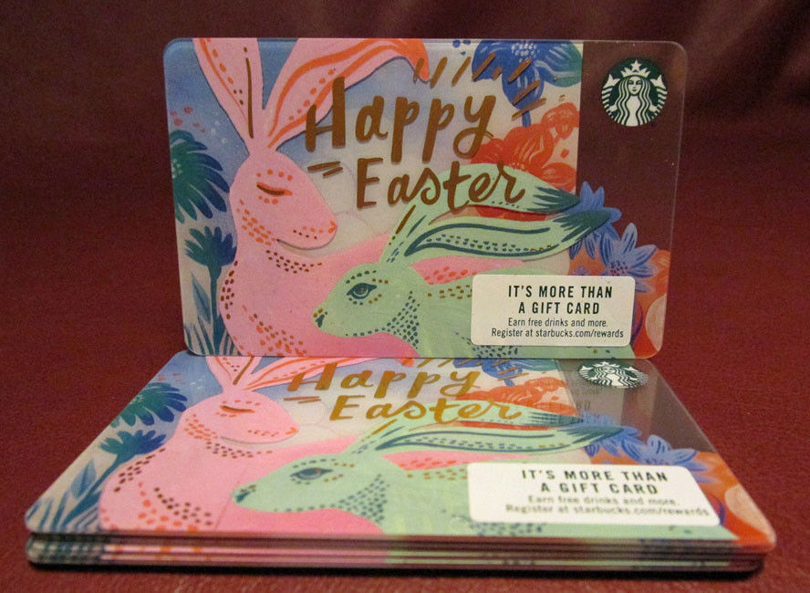 Primary image for Starbucks, 2017 Pink & Green Bunnies Happy Easter Gift Card New w/tag